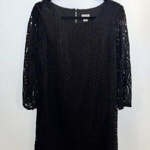 J. Crew Black Sheath Midi Dress 3/4 Sleeve Crew Neck